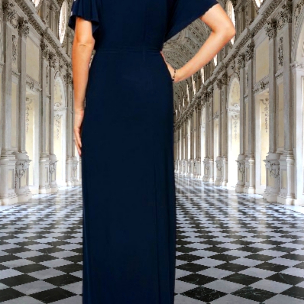 π£ Alex Evenings Long Knot Front DressπMaxi Front Slit Ladder Rhinestone π 10 - Picture 5 of 9